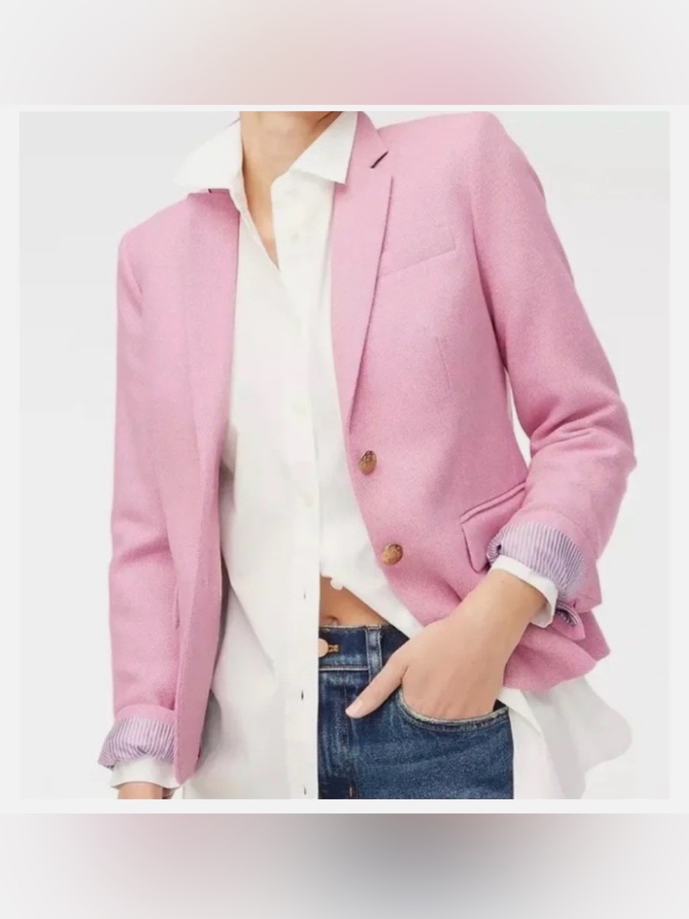 J.Crew Factory Schoolboy Blazer Pink Herringbone Wool Blend Jacket 2 Preppy - Picture 3 of 14